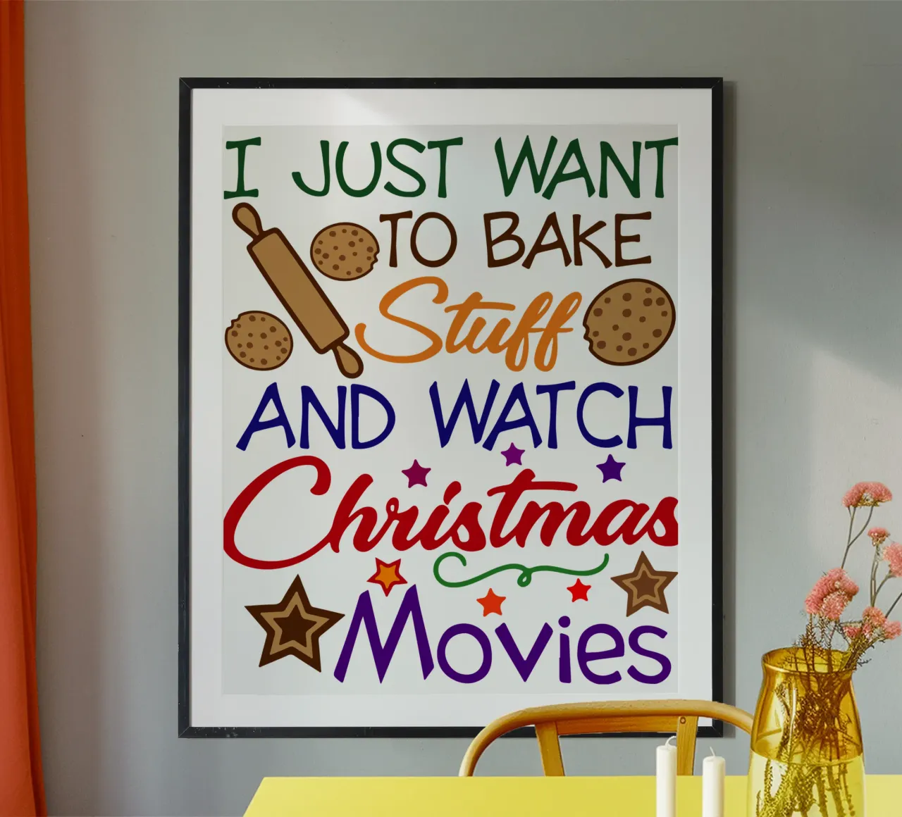 Voglio solo cucinare e guardare i film di Natale. poster con telaio in alluminio da onefeelshop