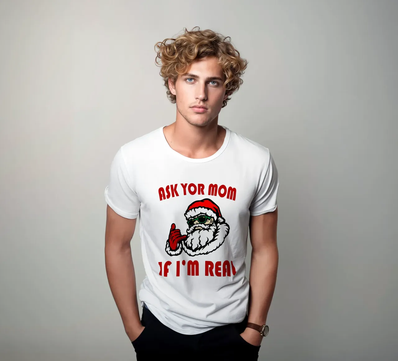 Weihnachtsmann fragt deine Mutter, ob ich echt bin lustiges Design T-Shirt von onefeelshop