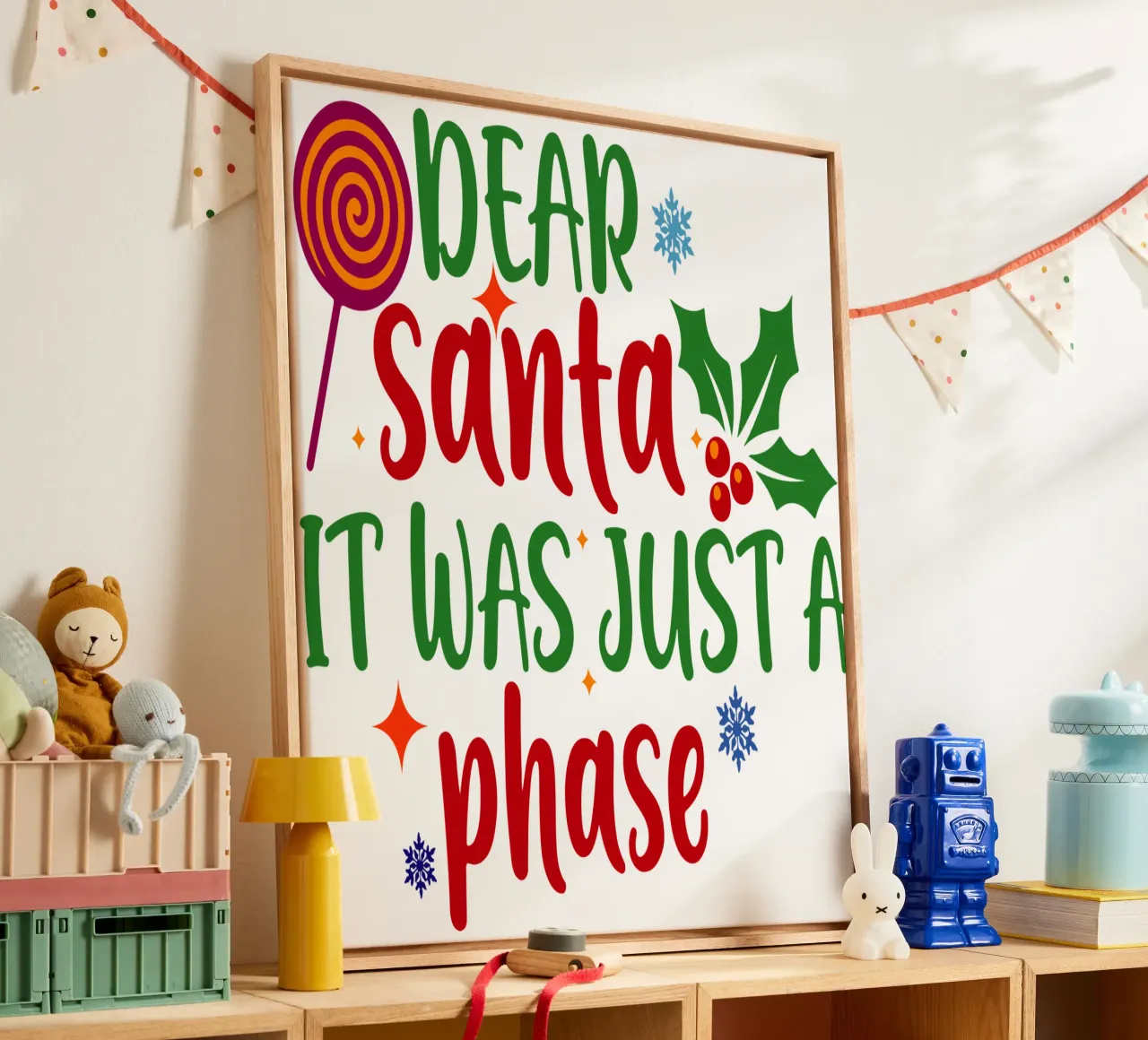 lieve kerstman het was gewoon een fase grappig ontwerp canvas met Baklijst van onefeelshop