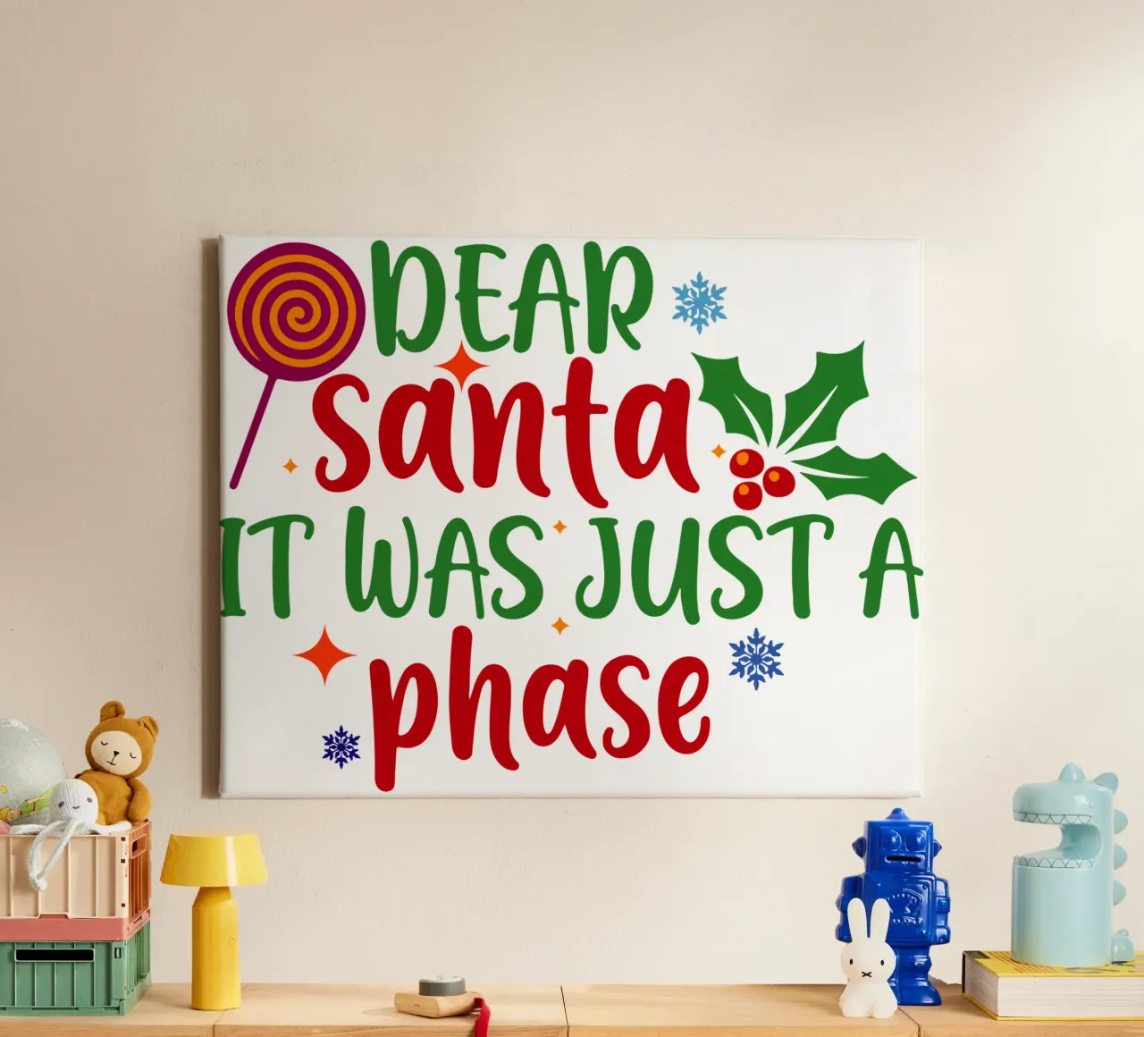 lieve kerstman het was gewoon een fase grappig ontwerp canvas met Baklijst van onefeelshop