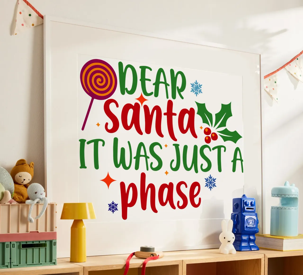 lieve kerstman het was gewoon een fase grappig ontwerp poster met kunststof frame van onefeelshop