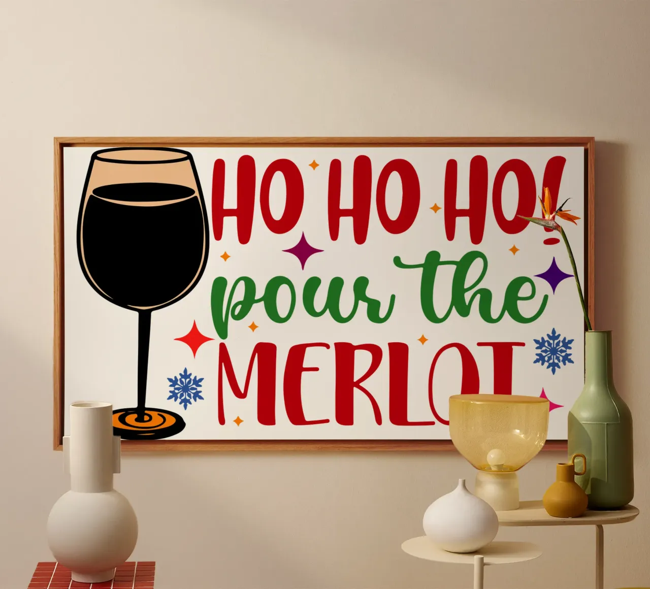 hohoho pour the merlot santa claus art design tela con Cornice a cassetta da onefeelshop