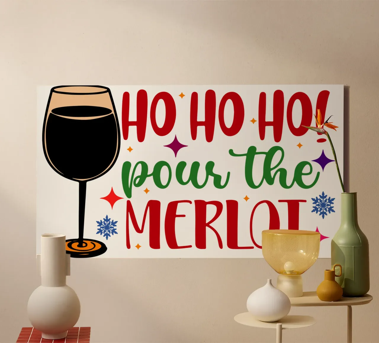 hohoho pour the merlot santa claus art design tela con Cornice a cassetta da onefeelshop