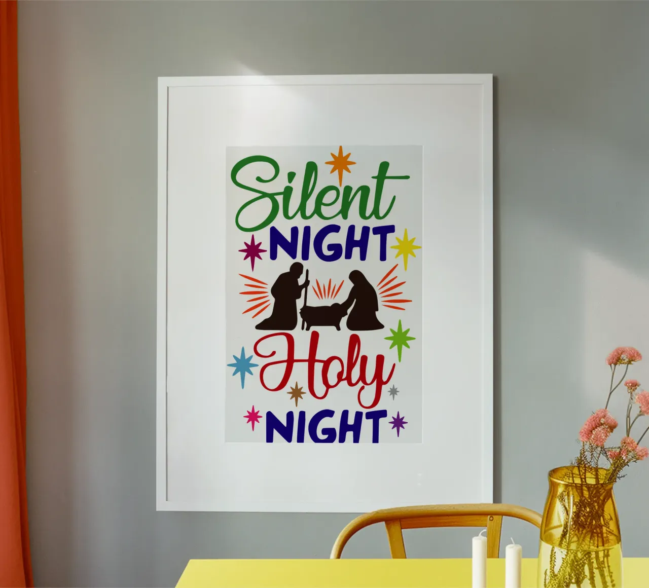 silent night holy night art design poster with wooden frame by onefeelshop