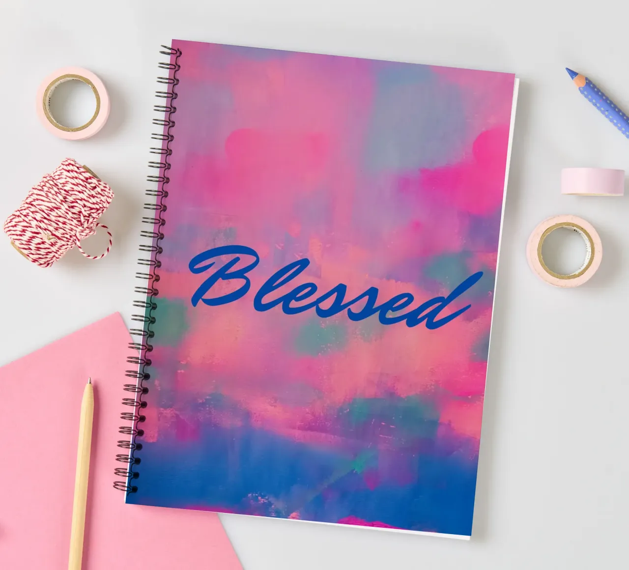 'Blessed' Colorful Abstract Print spiral notebook by FABOArt