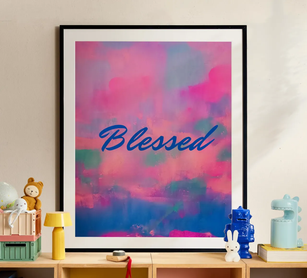 'Blessed' kleurrijke abstracte print hahnemühle van FABOArt