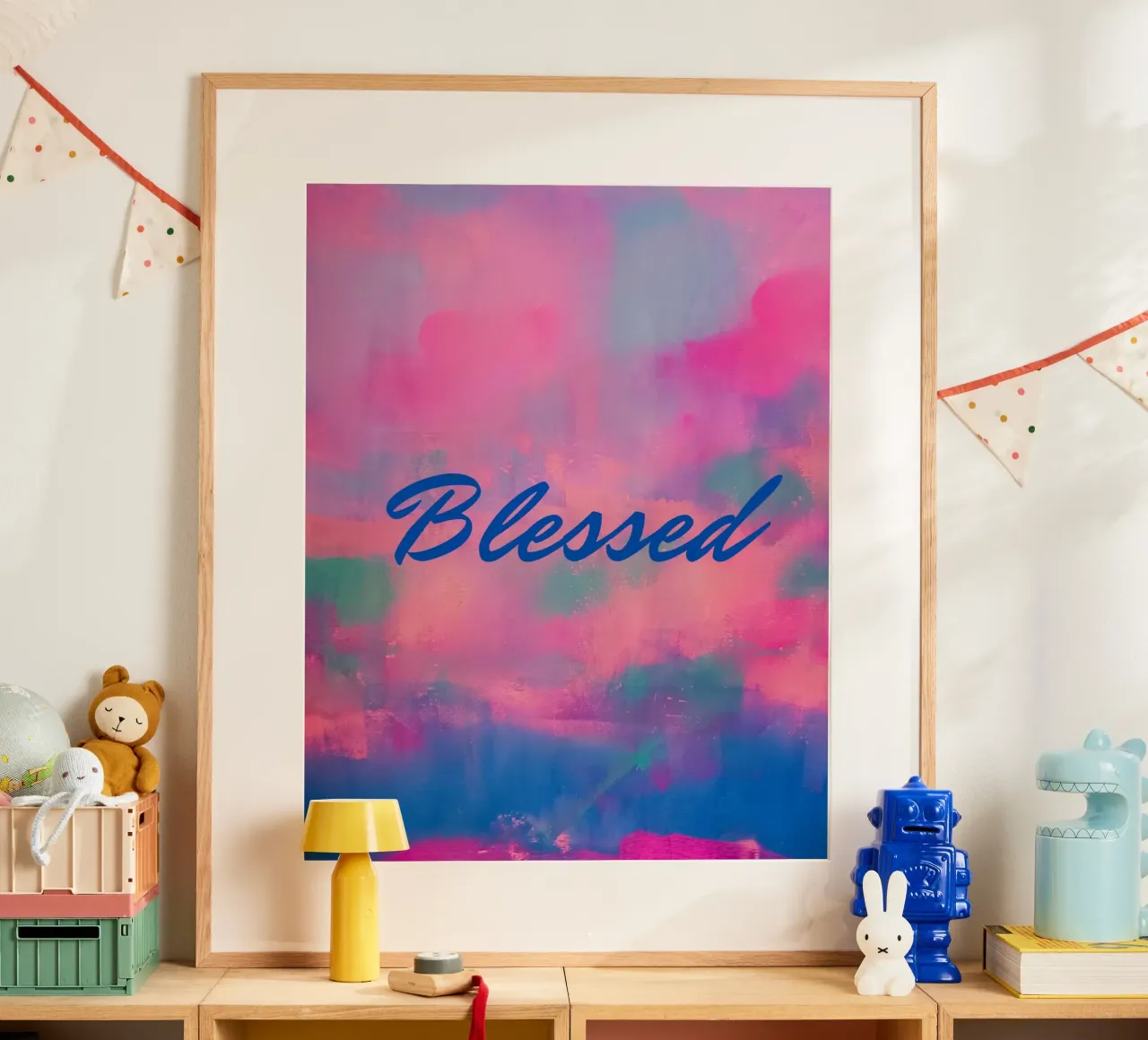 'Blessed' kleurrijke abstracte print hahnemühle van FABOArt