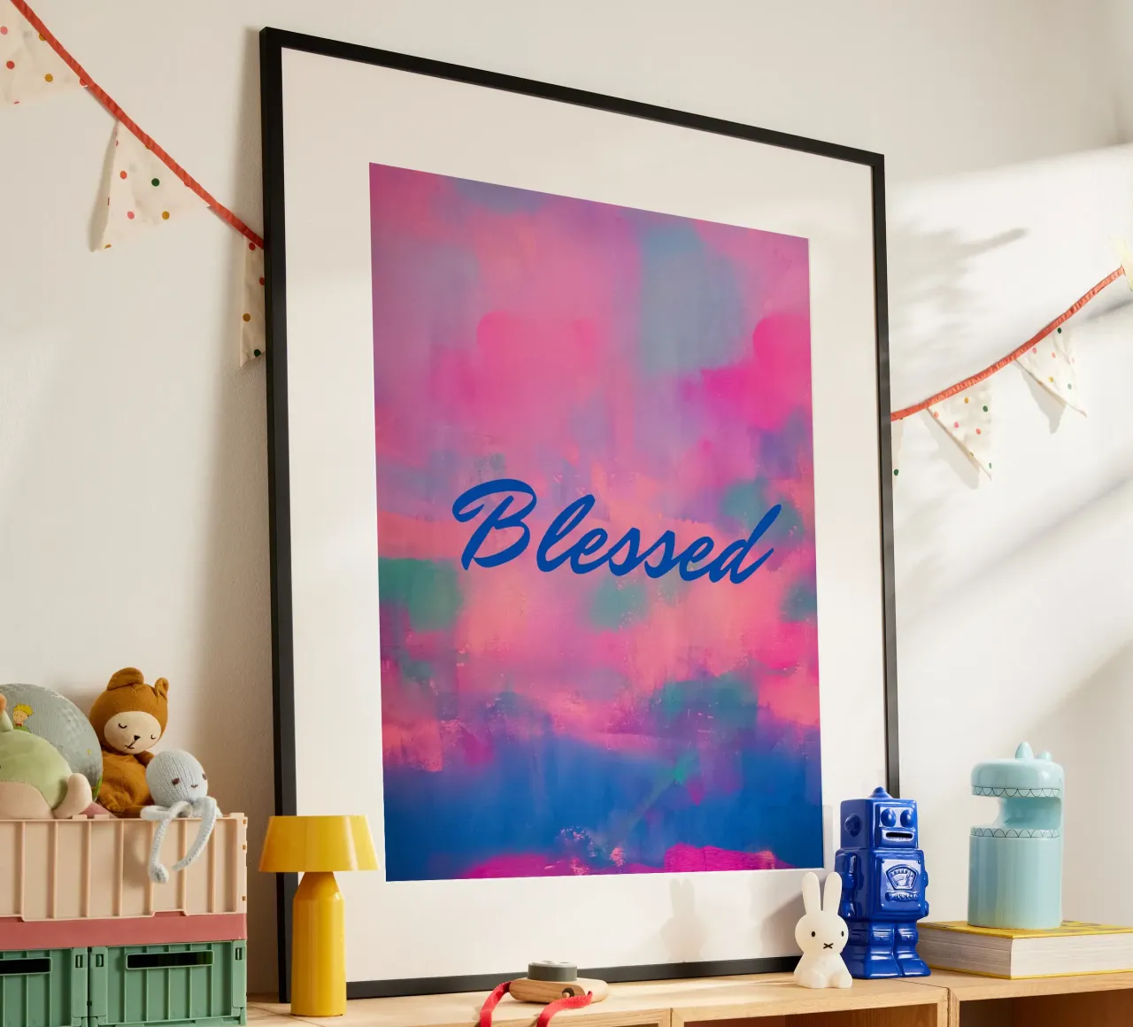 'Blessed' kleurrijke abstracte print hahnemühle van FABOArt