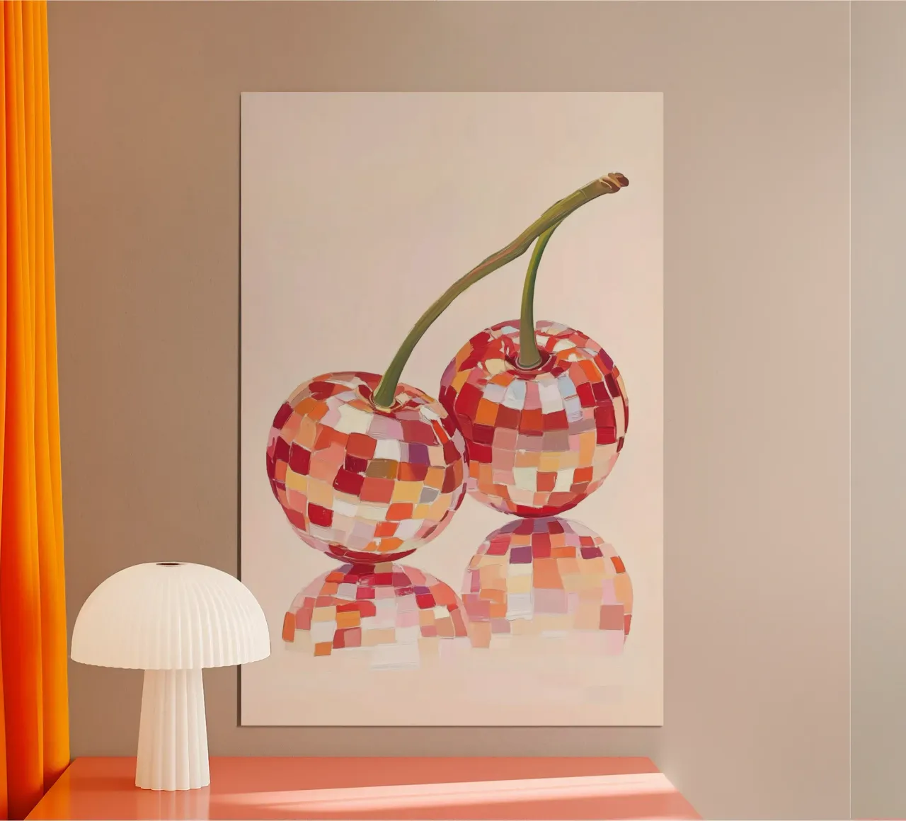 Disco Ball Kirschen Kunst Poster mit Kunststoffrahmen von Melloi Art Print