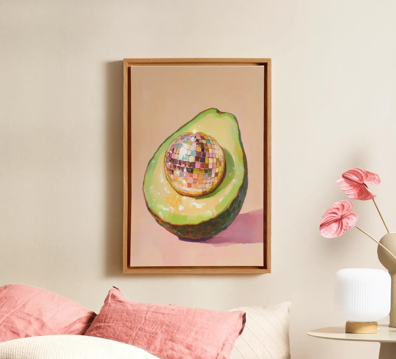 Disco Ball Avocado Art tela con Cornice a cassetta da Melloi Art Print