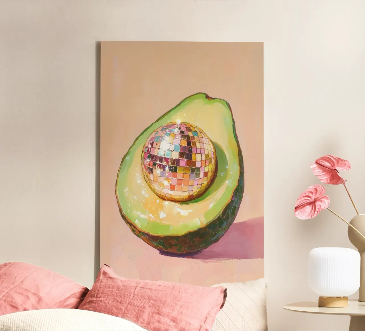 Disco Ball Avocado Art tela con Cornice a cassetta da Melloi Art Print