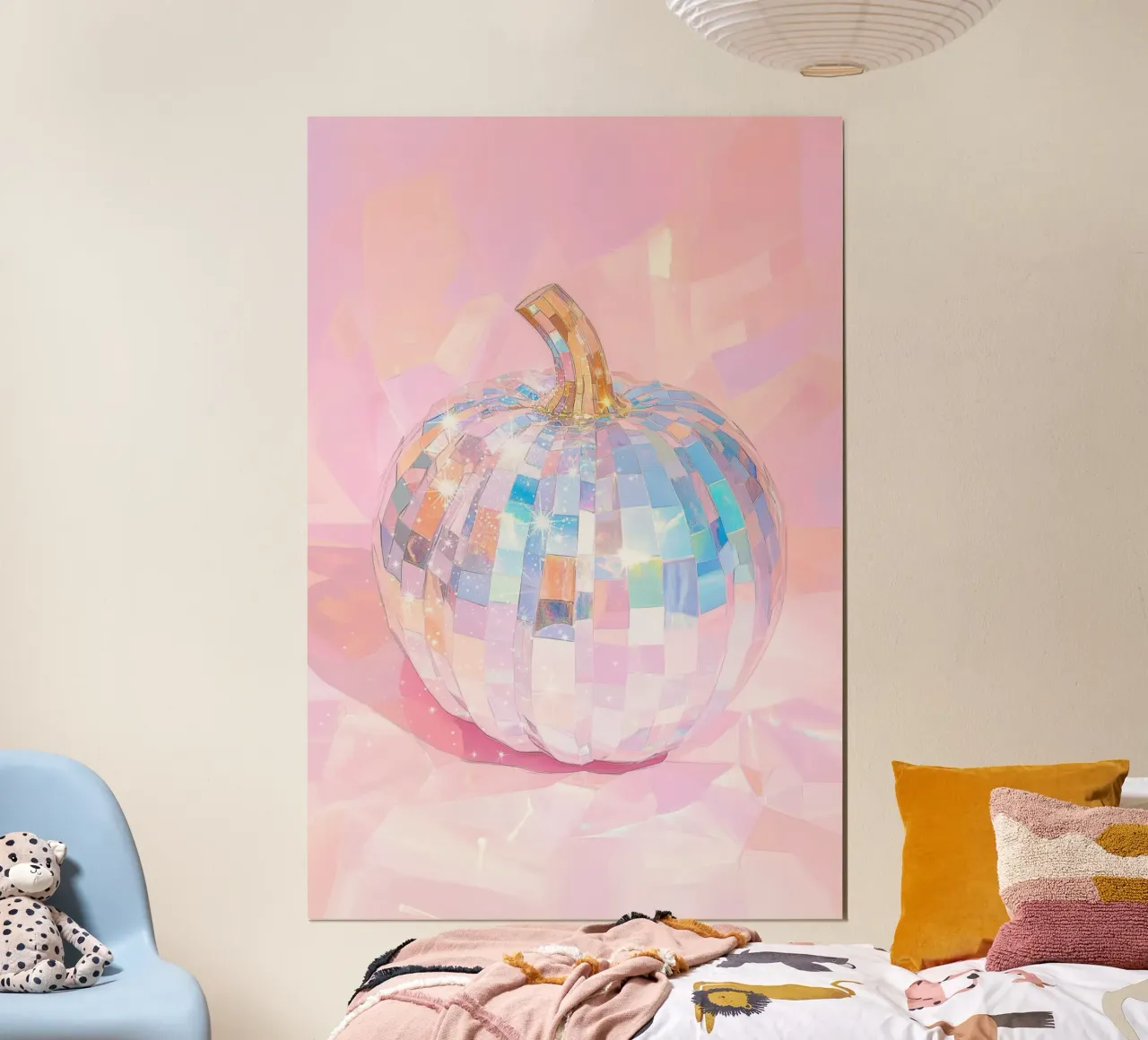 Zucca frizzante a forma di palla da discoteca poster con telaio in plastica da Melloi Art Print