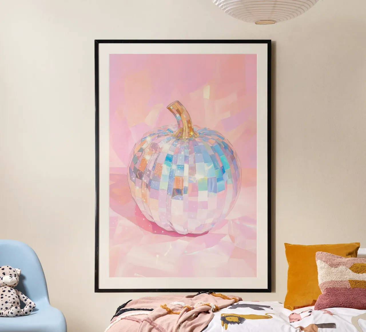 Zucca frizzante a forma di palla da discoteca poster con telaio in plastica da Melloi Art Print