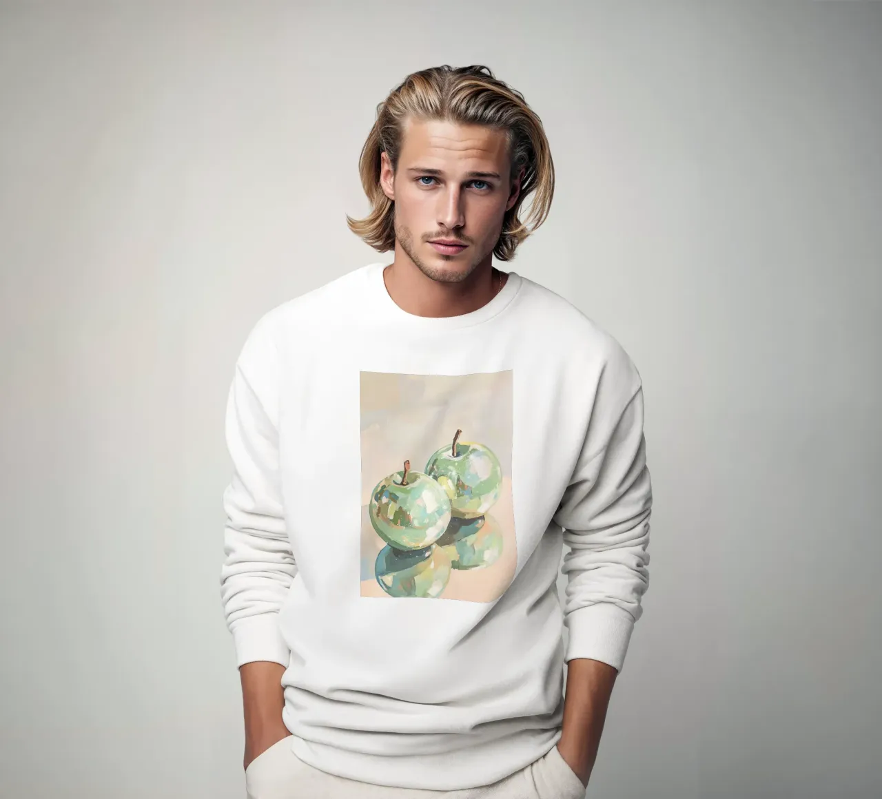 Reflective Green Apples Painting sweatshirt by Melloi Art Print