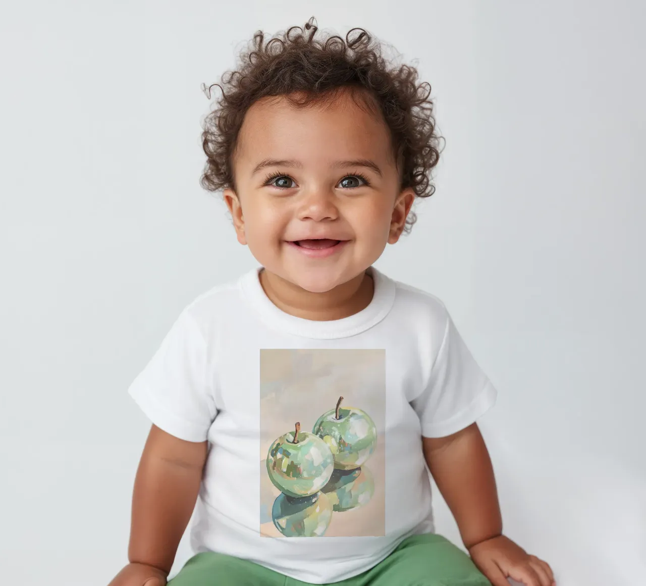 Reflective Green Apples Painting baby t-shirt by Melloi Art Print