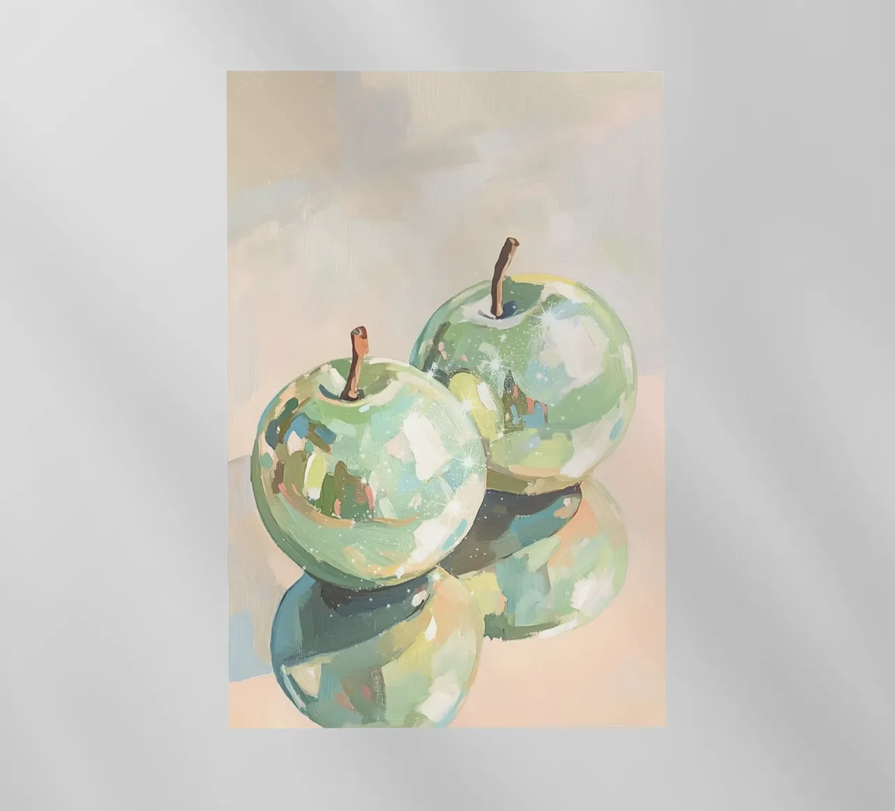 Reflective Green Apples Painting backlit film by Melloi Art Print