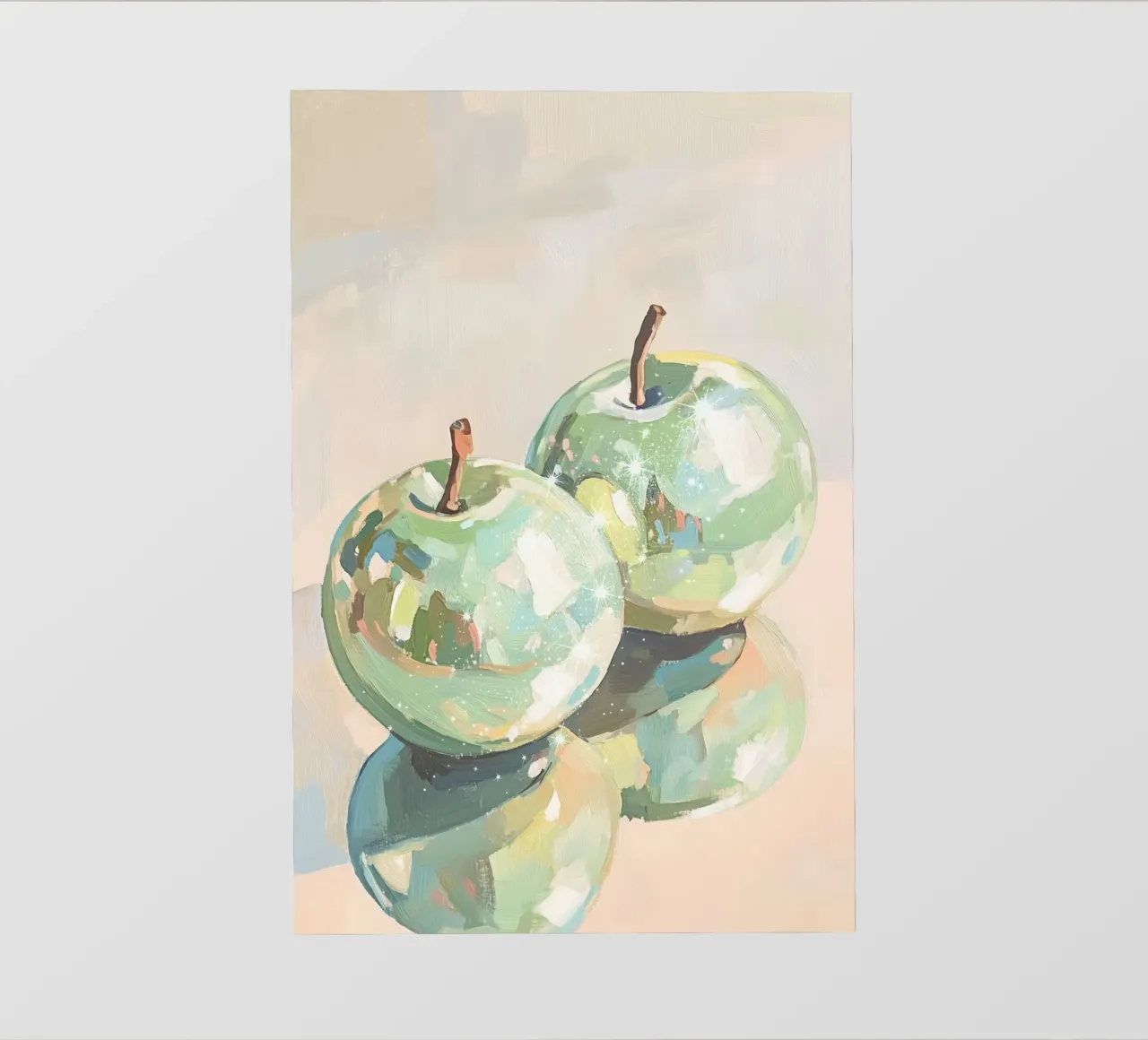 Reflective Green Apples Painting backlit film by Melloi Art Print