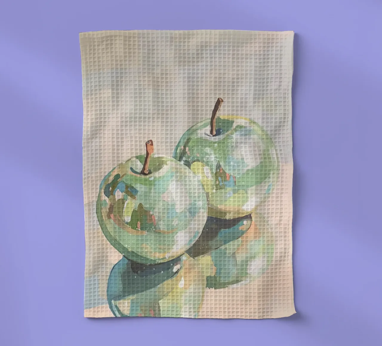 Reflective Green Apples Painting tea towel by Melloi Art Print