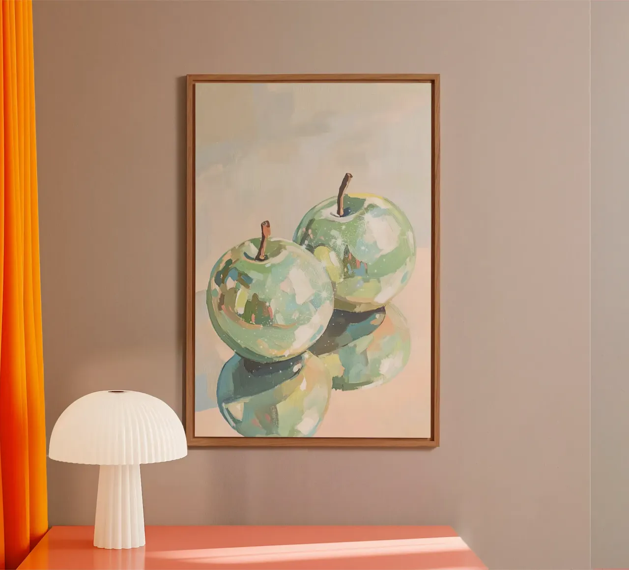 Reflective Green Apples Painting alu-dibond by Melloi Art Print