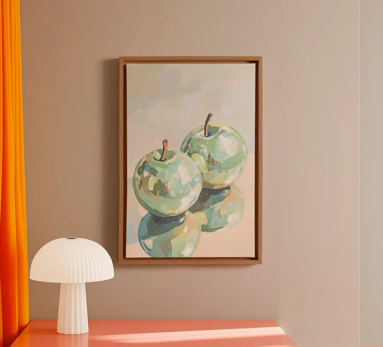 Reflecterende groene appels schilderen canvas met Baklijst van Melloi Art Print