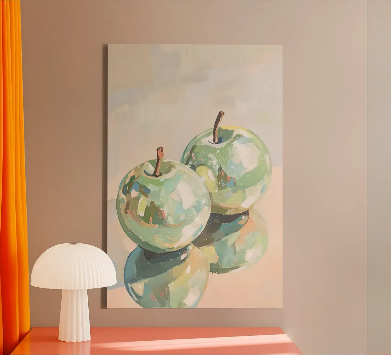 Reflecterende groene appels schilderen canvas met Baklijst van Melloi Art Print