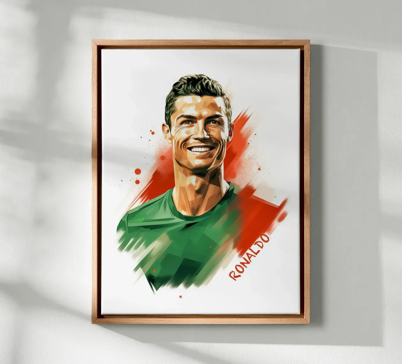 Il gioco di colori del calcio di Ronaldo tela con Cornice a cassetta da Carinaprint