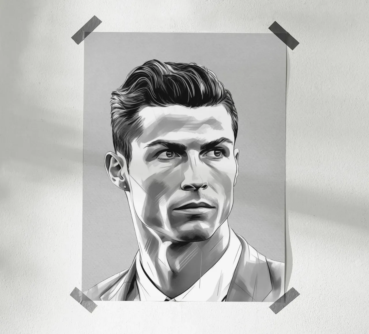 Ronaldo Champion in Skizze poster con telaio in alluminio da Carinaprint