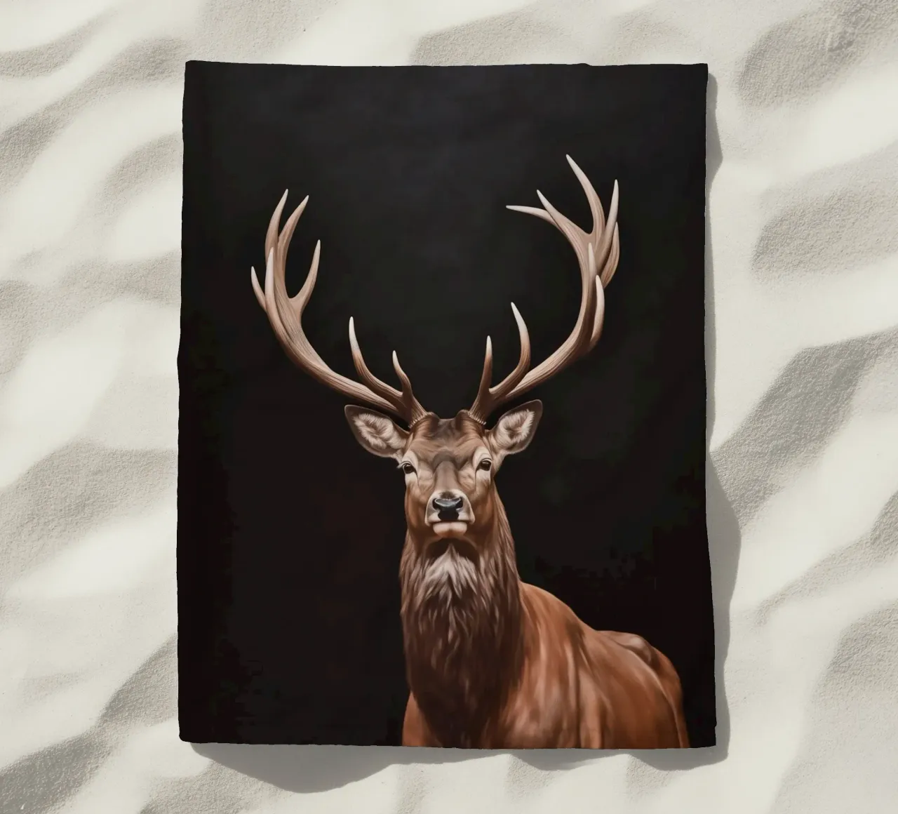 Majestic stag portrait beach towel by Carinaprint
