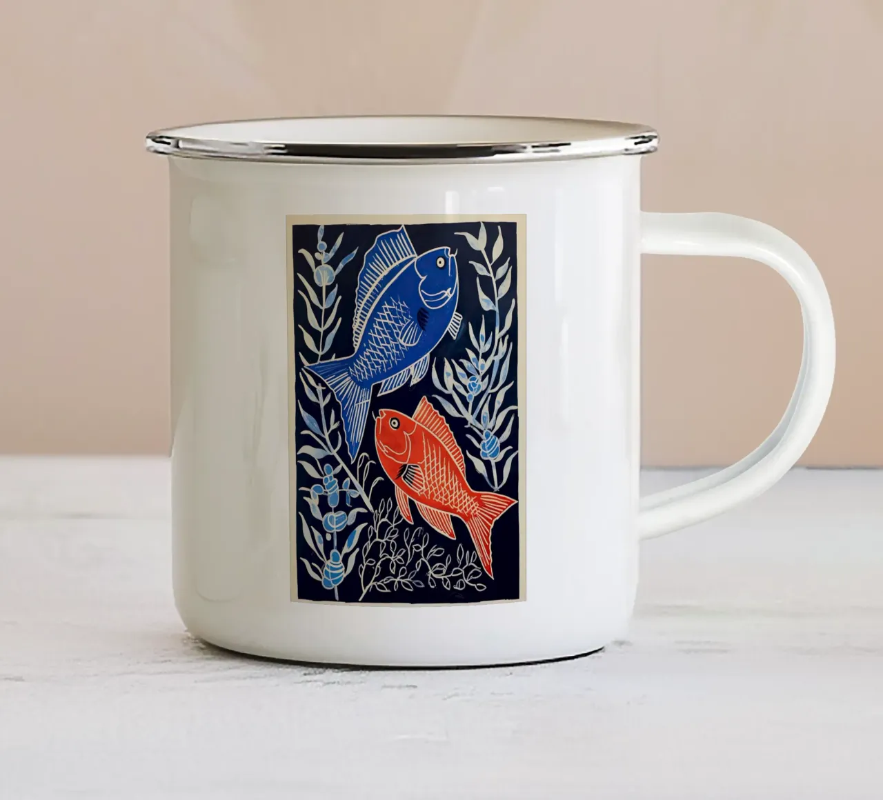 Duetto di pesci tazza in smalto da DaarbyN