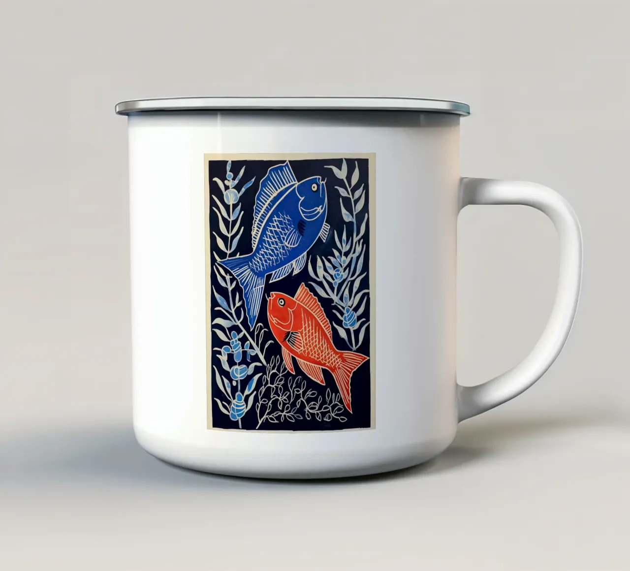 Duetto di pesci tazza in smalto da DaarbyN