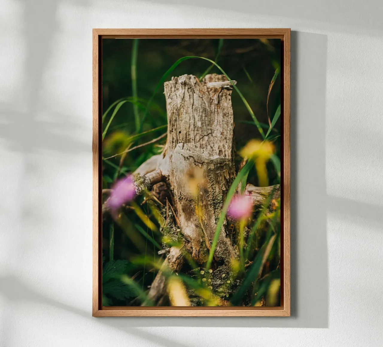 Tree trunk and flowers - nature photography from the Alps canvas by Bold and Retro