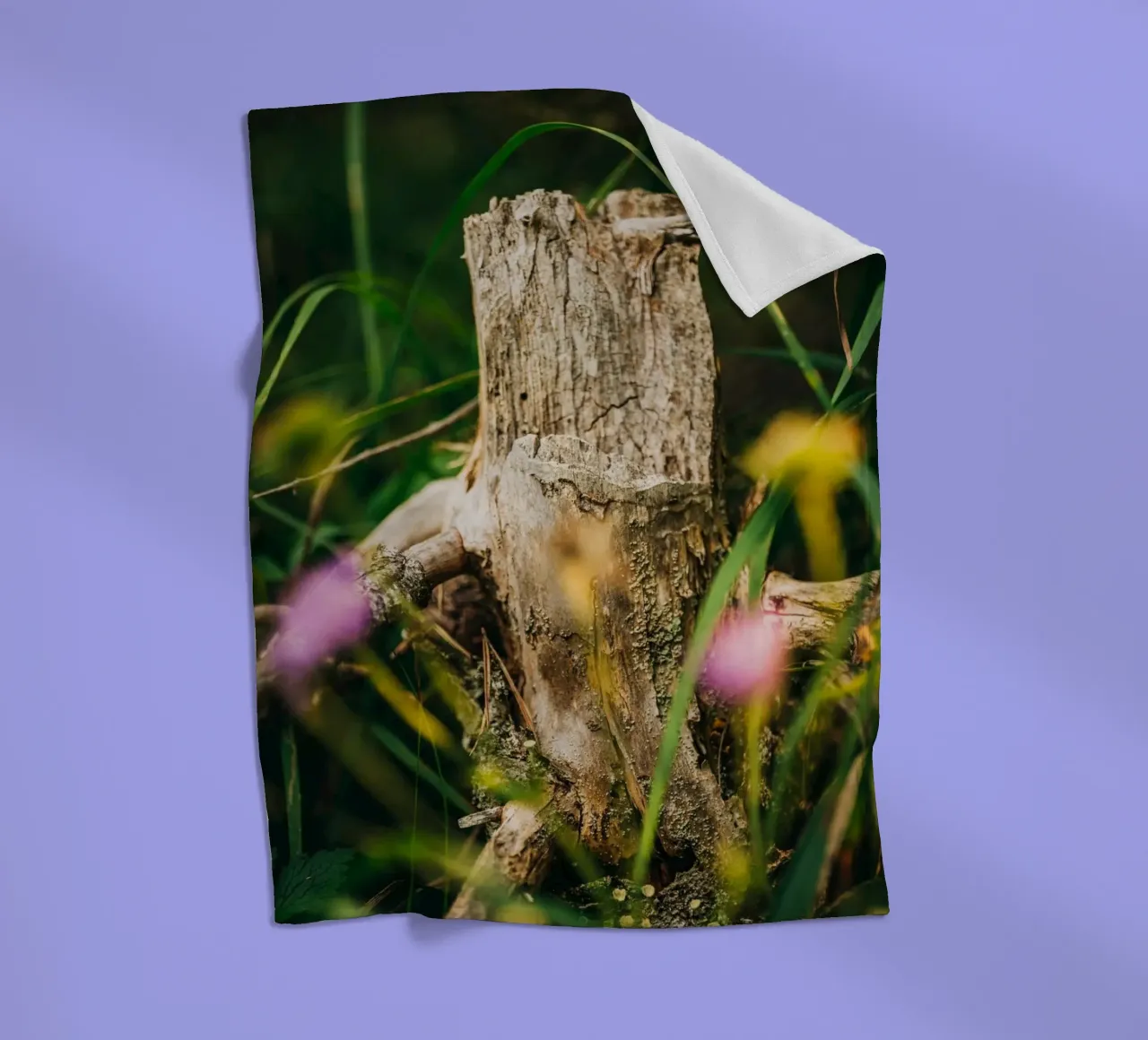 Tree trunk and flowers - nature photography from the Alps fleece blanket by Bold and Retro