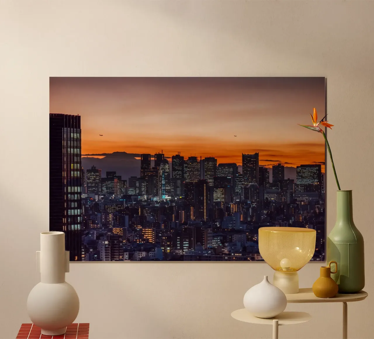 Zonsondergang in Tokio met Mt. Fuji hahnemühle van Marcel Bisig