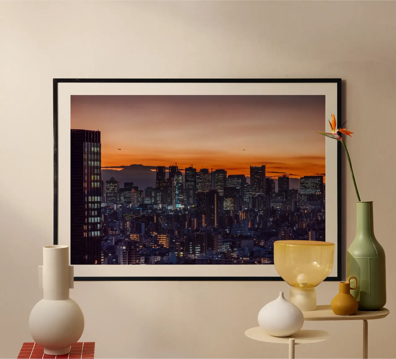 Zonsondergang in Tokio met Mt. Fuji hahnemühle van Marcel Bisig
