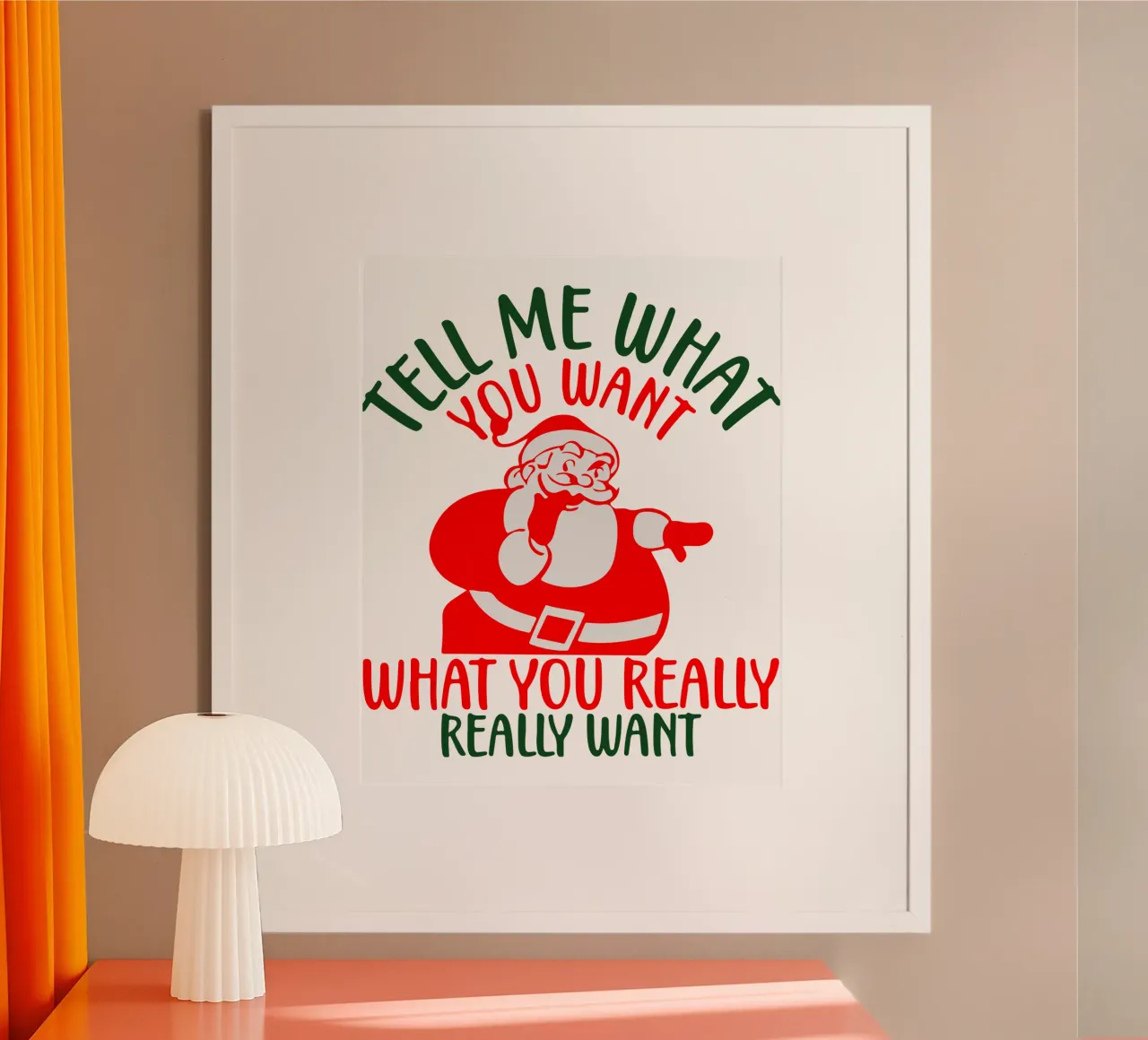 weihnachtsmann sag mir was du willst Poster mit Holzrahmen von onefeelshop