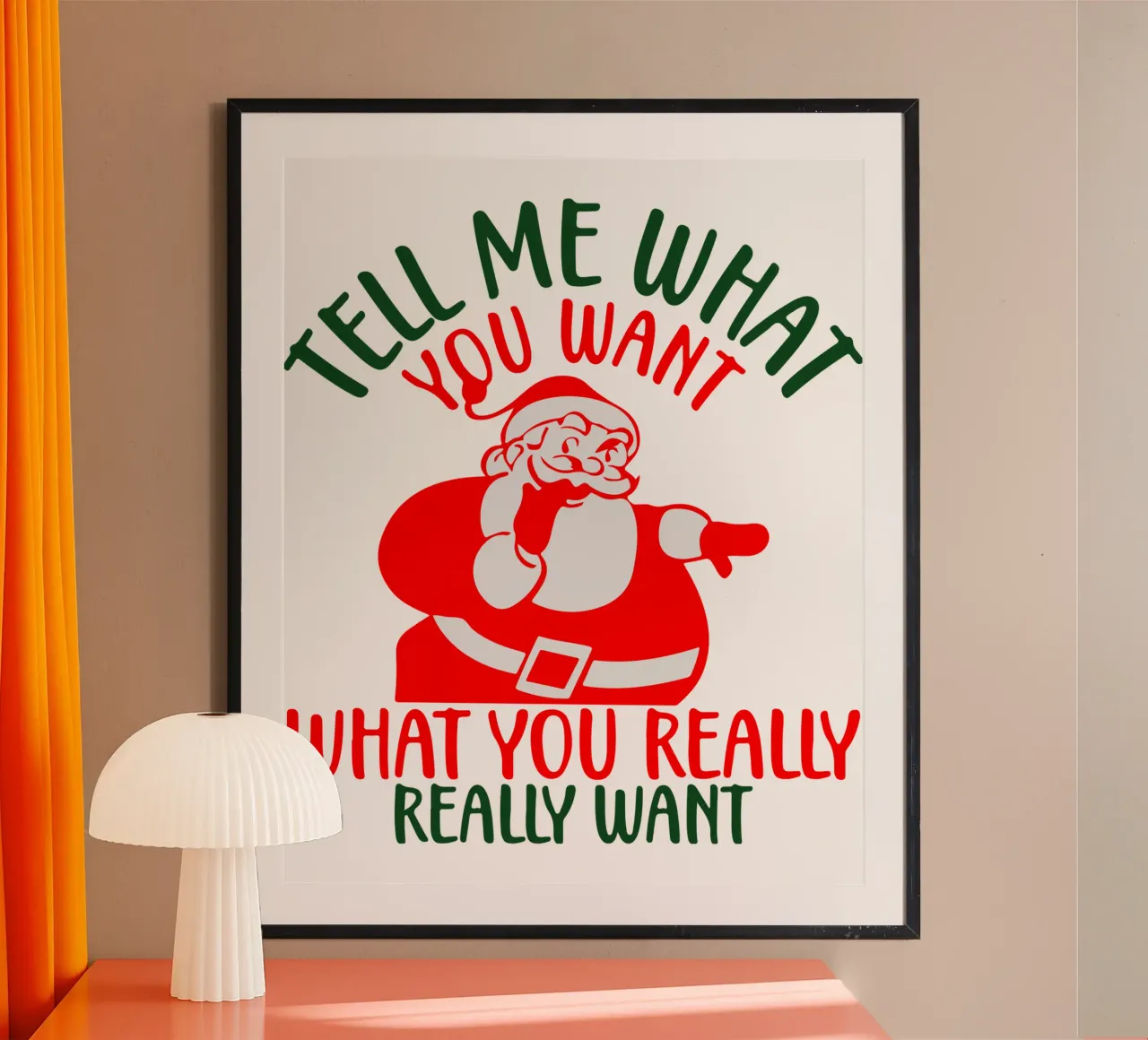 weihnachtsmann sag mir was du willst Poster mit Holzrahmen von onefeelshop