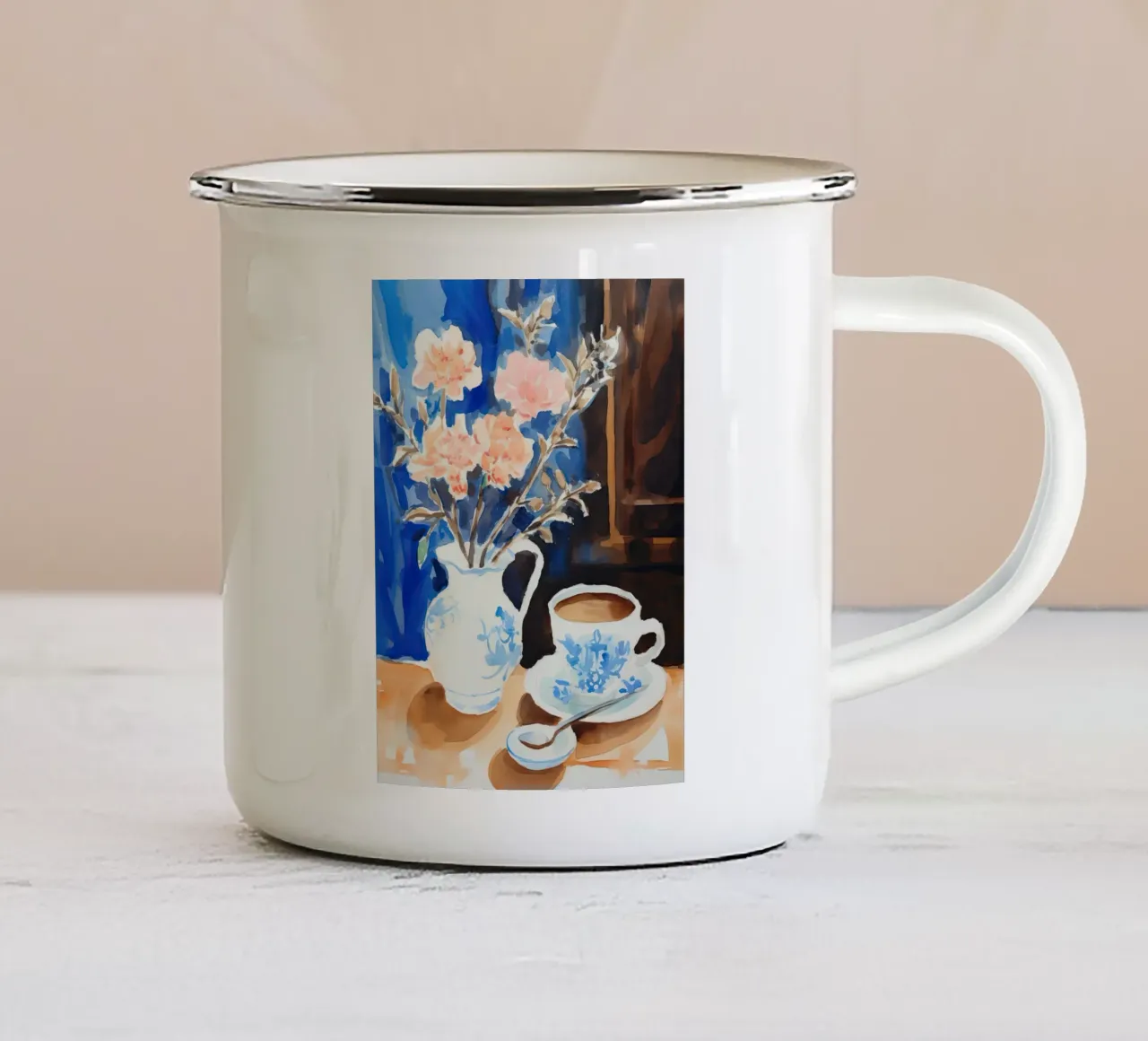 Coffee and Flowers enamel mug by DaarbyN
