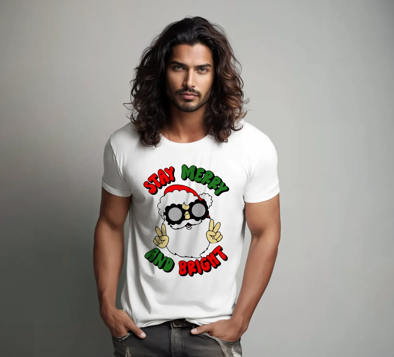 rimanete allegri e luminosi Babbo Natale t-shirt da onefeelshop