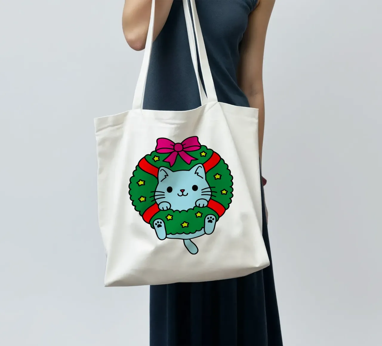 christmas cat funny design tote bag by onefeelshop