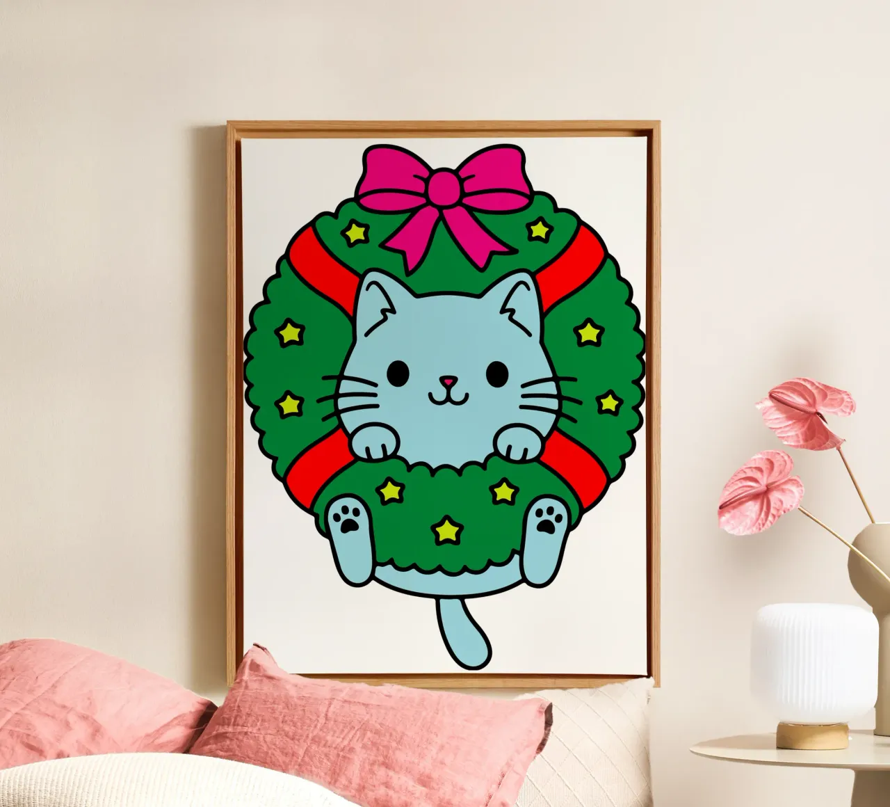 kerstmis kat grappig ontwerp canvas met Baklijst van onefeelshop