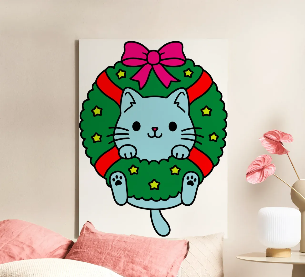 kerstmis kat grappig ontwerp canvas met Baklijst van onefeelshop