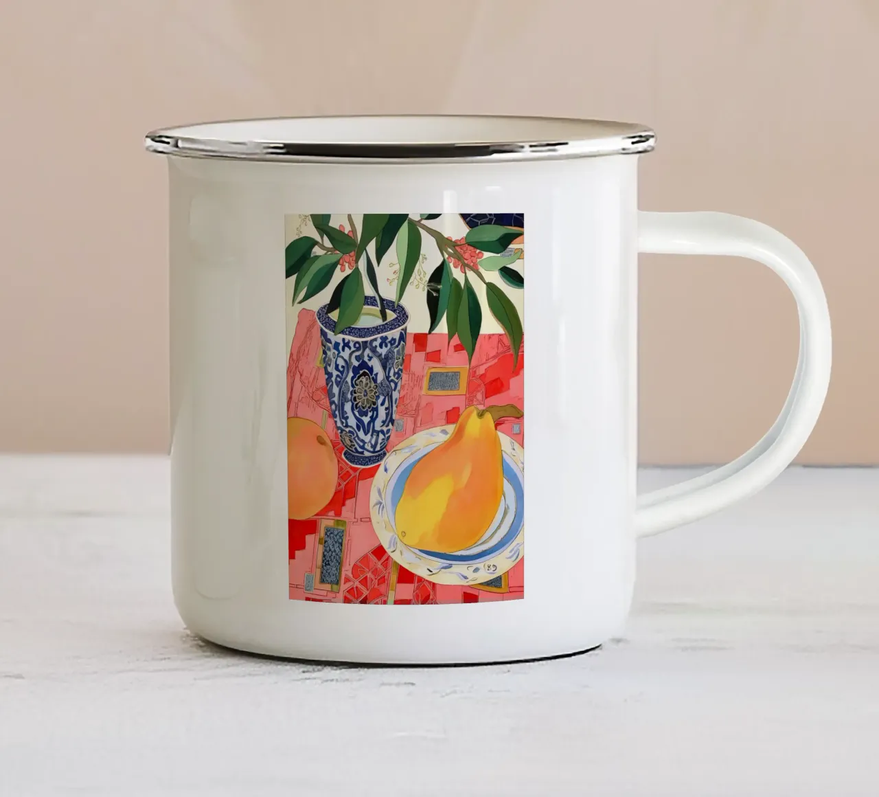 Frutta e vaso tazza in smalto da DaarbyN