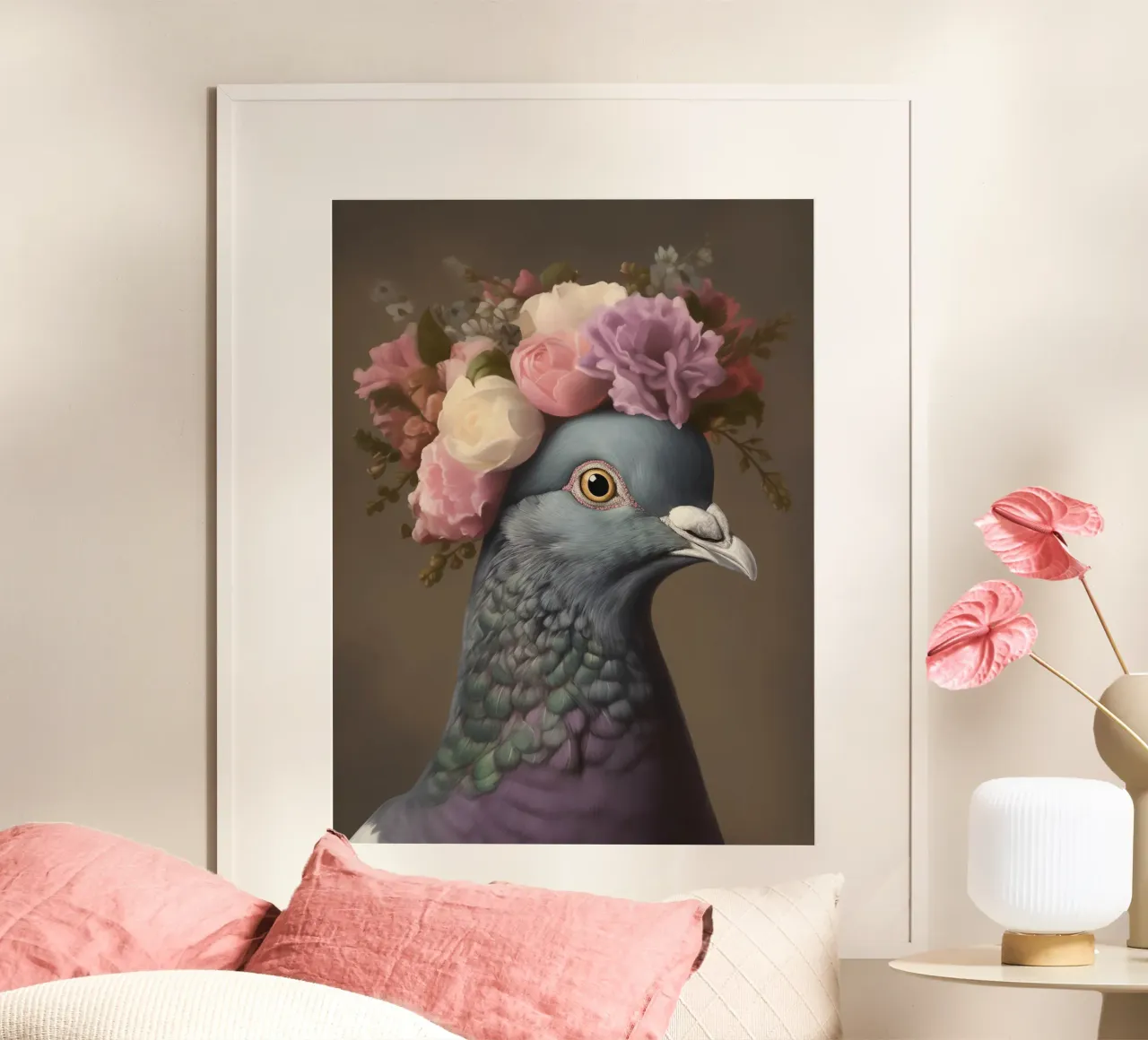 Lili Colomba fiorita poster con telaio in legno da Carinaprint