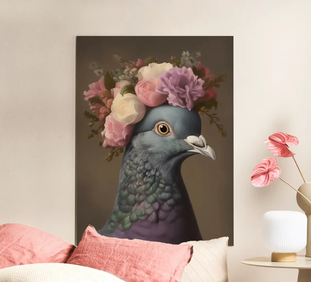 Lili Colomba fiorita poster con telaio in legno da Carinaprint