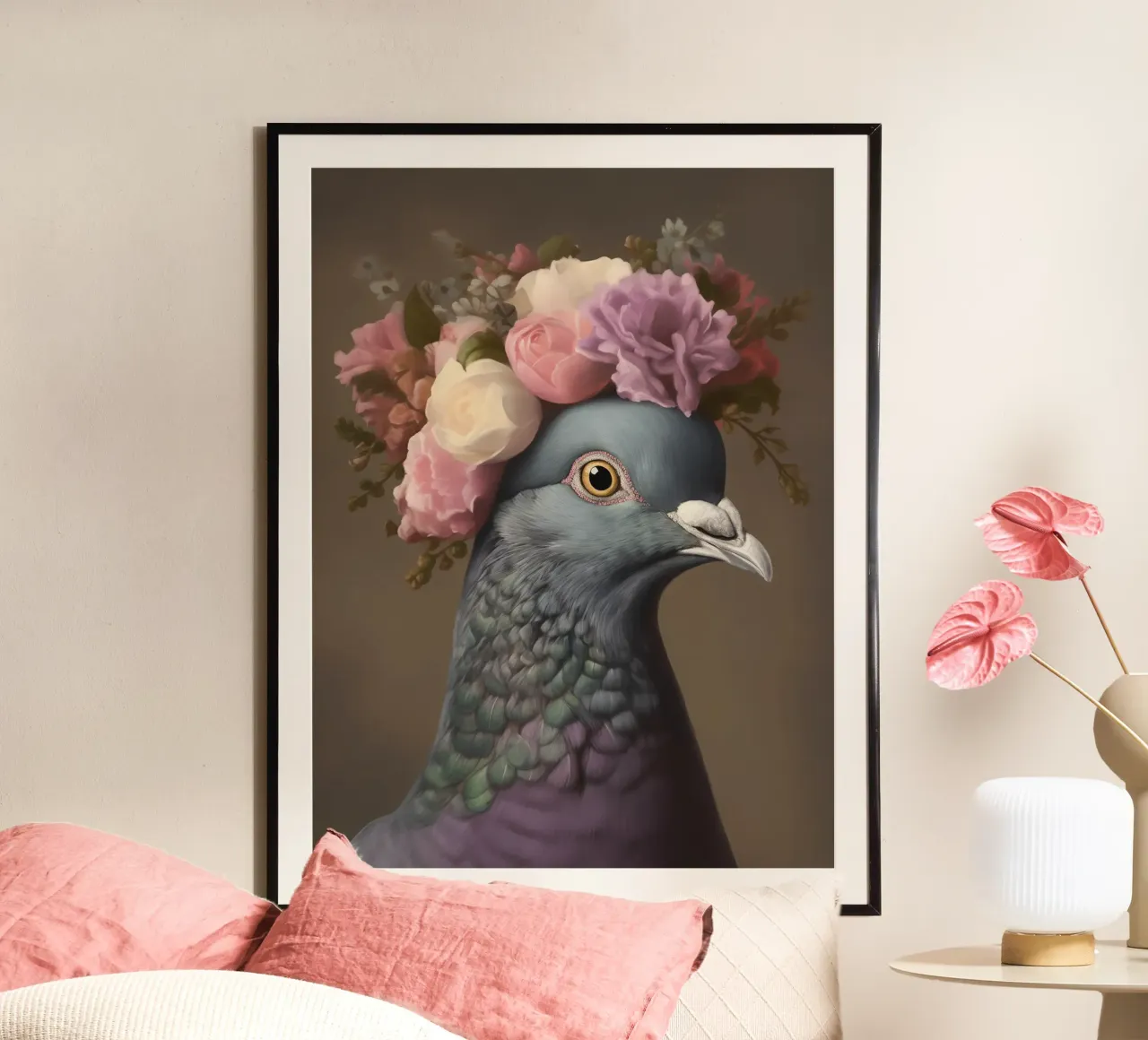 Lili Colomba fiorita poster con telaio in legno da Carinaprint