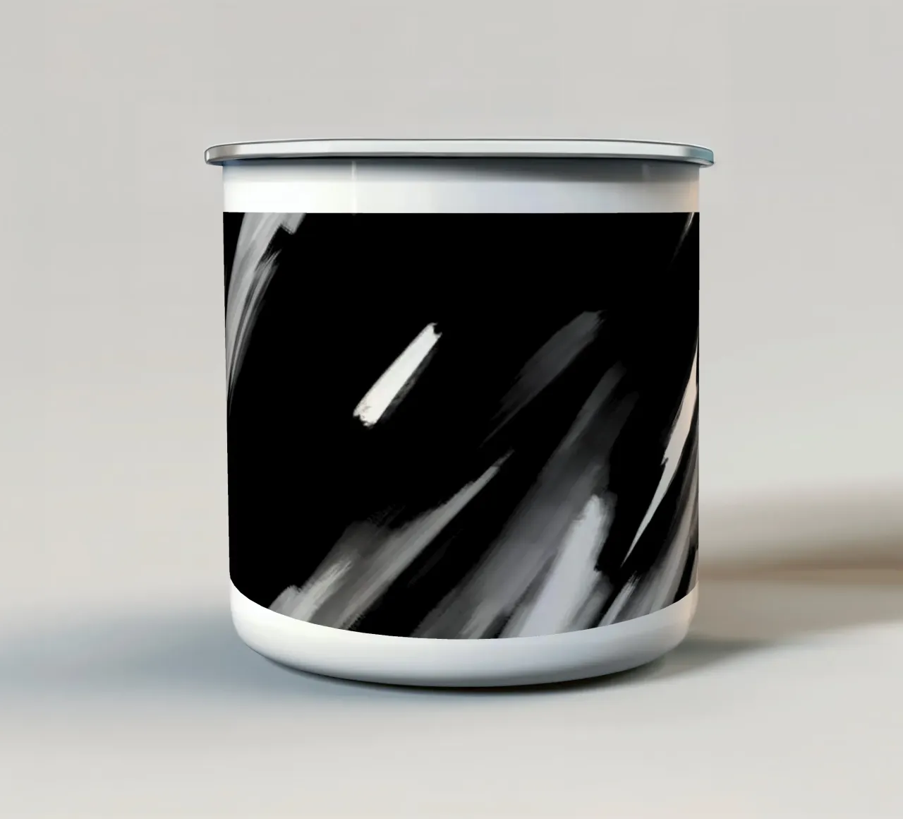 Abstract wit en zwart emaille mok van Studio B