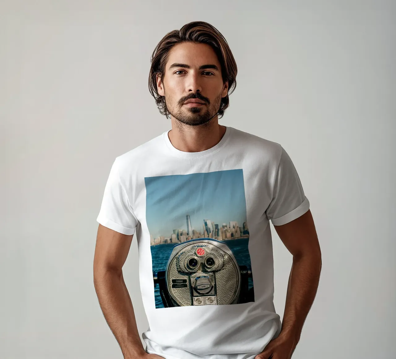 Skyline di New York - Vista di Manhattan con un binocolo t-shirt da Bold and Retro