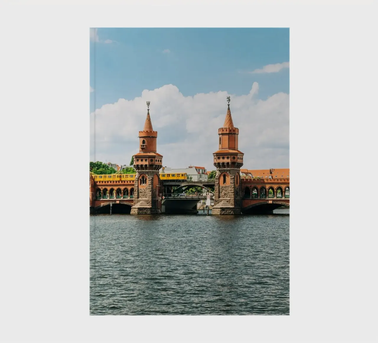 Berlin, Oberbaumbrücke- Spree view with yellow S-Bahn notebook by Bold and Retro