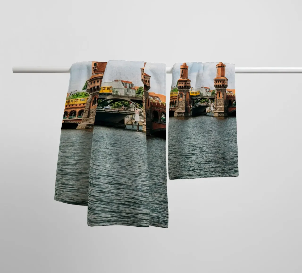 Berlin, Oberbaumbrücke- Spree view with yellow S-Bahn towel by Bold and Retro