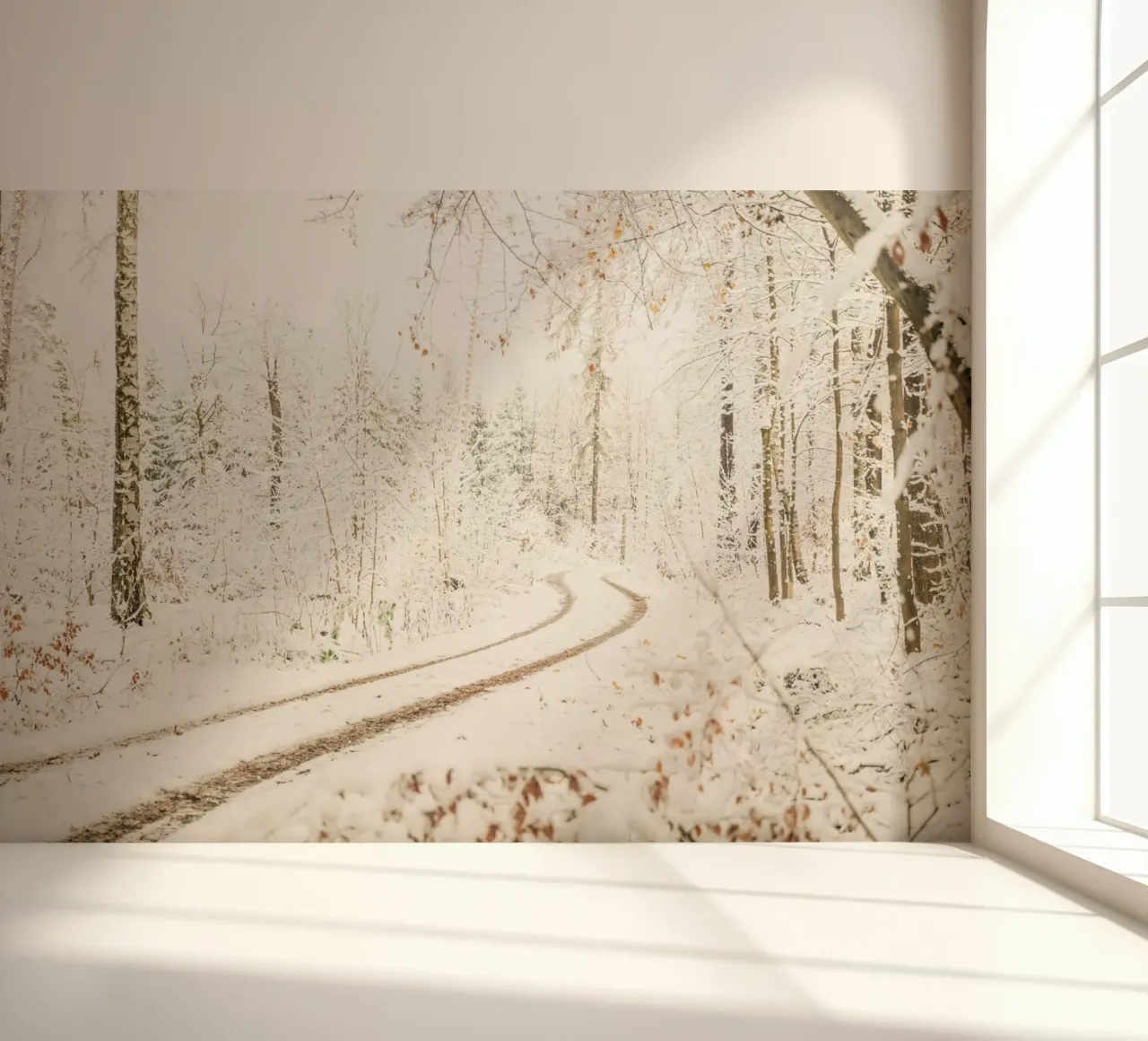 Snow-covered forest path - Winter in Saxon Switzerland photo wallpaper by Bold and Retro